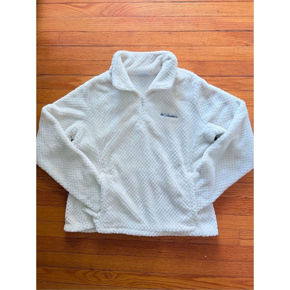 Columbia White Plush Quarter-Zip Pullover Sweater